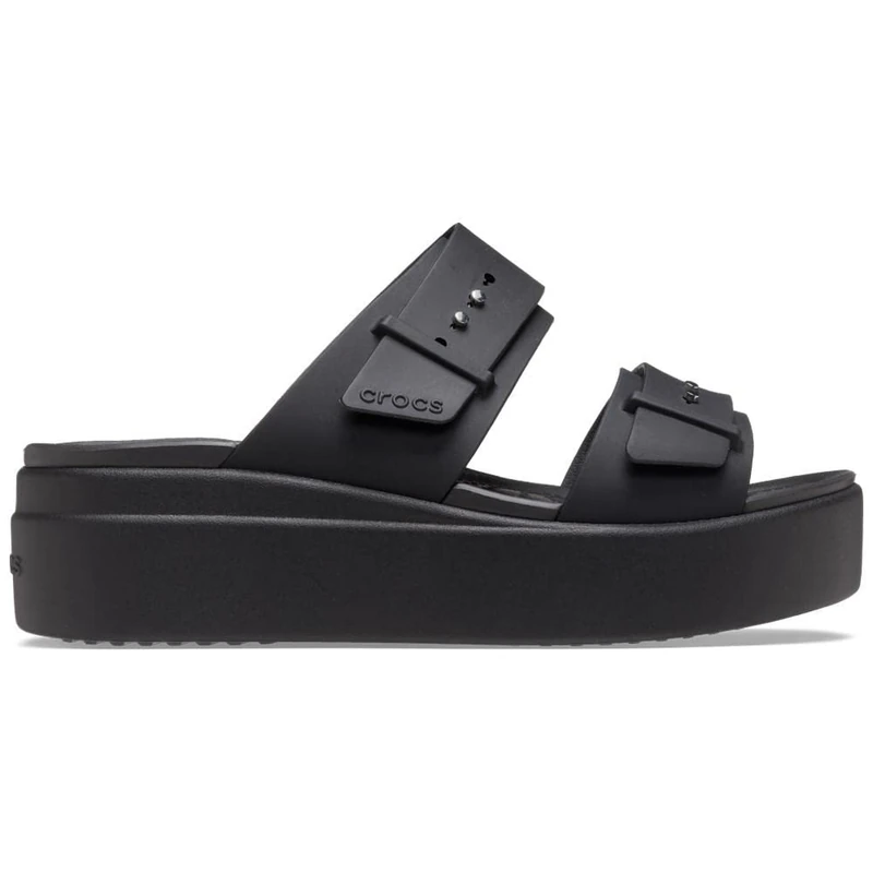 Crocs Women's Brooklyn Buckle Lowwdg Clog, Black White, 8 UK Men 9 UK Women