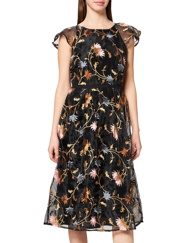 Amelia Rose Vela Embroidered midi Dress Black