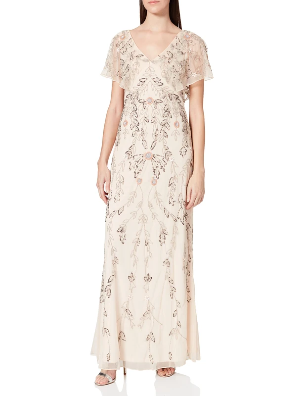 Amelia Rose Women's Aquila Embellished Maxi Dress Special Occasion, Cream, 16