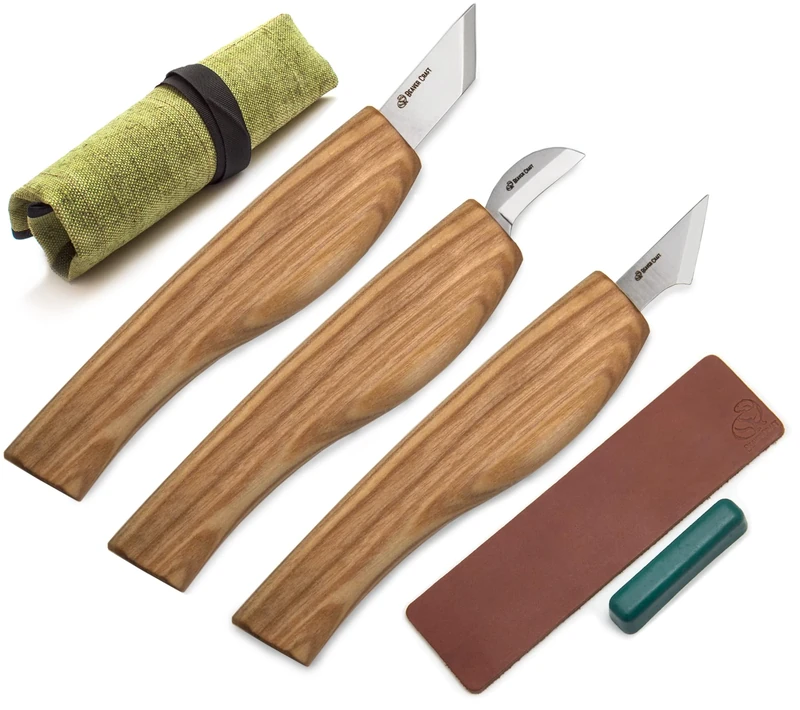 BeaverCraft Wood Carving Knife Kit for Beginners S55 - Whittling Knife Set Includes Detail Chip Carving Knives and Leather Strop - Whittling Tools - Hobbies for Men