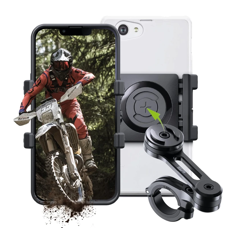 SP Connect Universal Motorcycle Mobile Phone Holder - Smartphone Mount for Motorbike, Mopeds - Strong Clamp-Grip - Bracket for 58-85mm Wide Devices, Fits Standard & Big Handlebars - Riding Accessories