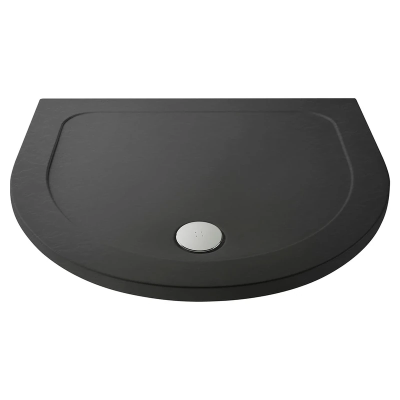 nuie TR71095 Modern Bathroom D Shape Slimline Pearlstone Shower Tray, 1050mm, Slate Grey