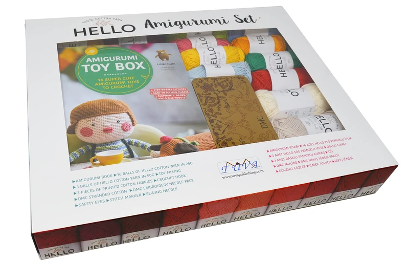 Hello Cotton Gift Set, Amigurumi Toy Box, Book and Materials - Image 1