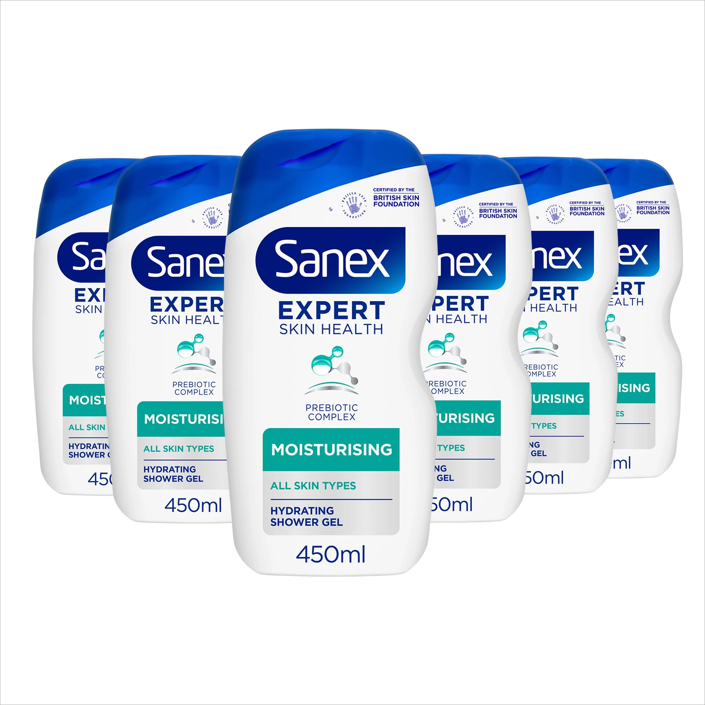 Sanex Body Wash - Expert Skin Health - Moisturising Shower Gel - Dermatologist Tested Hydrating For All Skin Types - Multipack - 6 Pack - 450ml Bottles