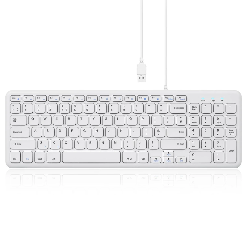 Perixx PERIBOARD-213U Quiet USB Wired Keyboard, Compact Design with Number Pad, Slim Chiclet Keys, Media Control Hotkeys, Space-Saving for Office/Home, UK QWERTY Layout, White