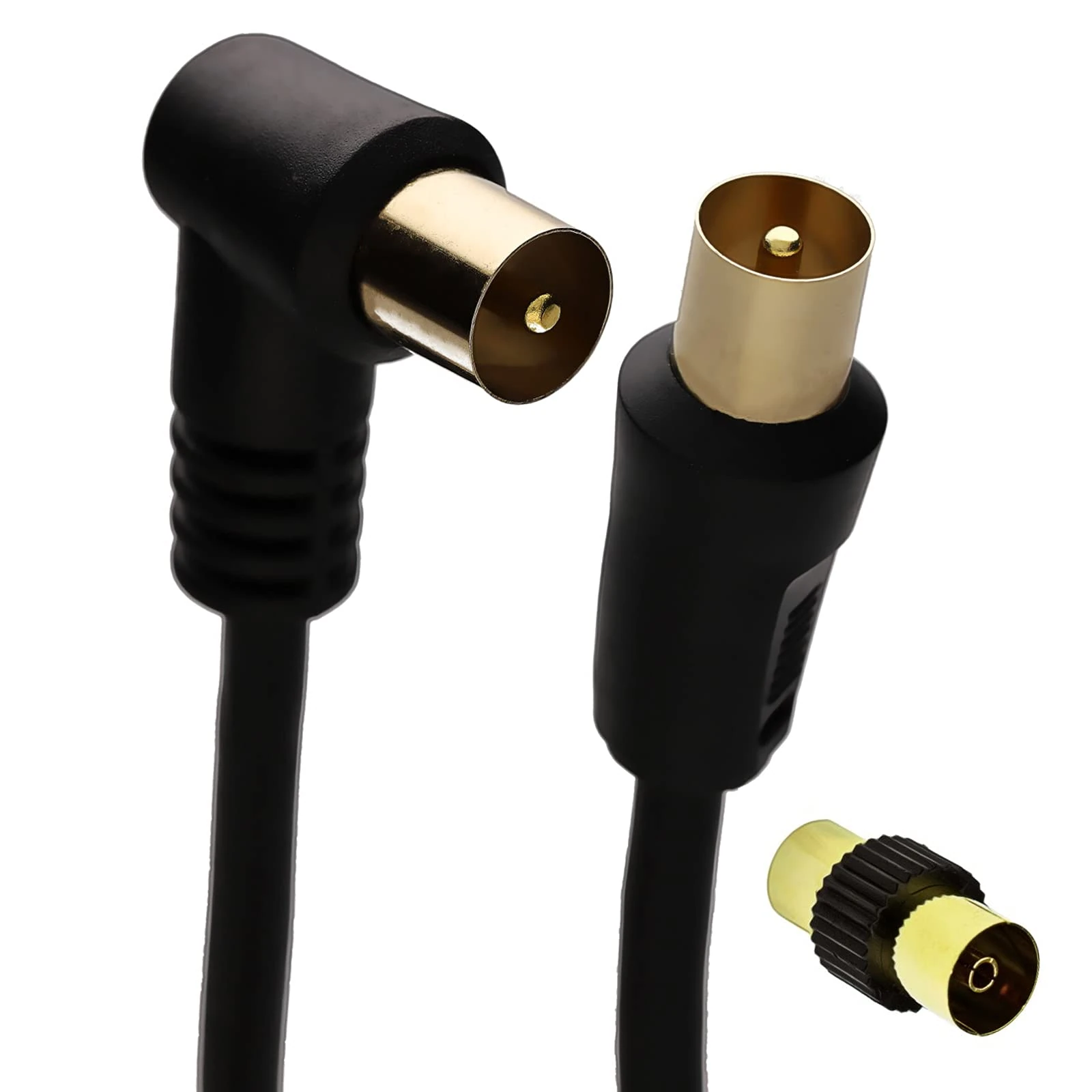 kenable RF Right Angle TV Aerial Freeview Plug Video Cable & Coupler GOLD 1.5m Black [1.5 metres]