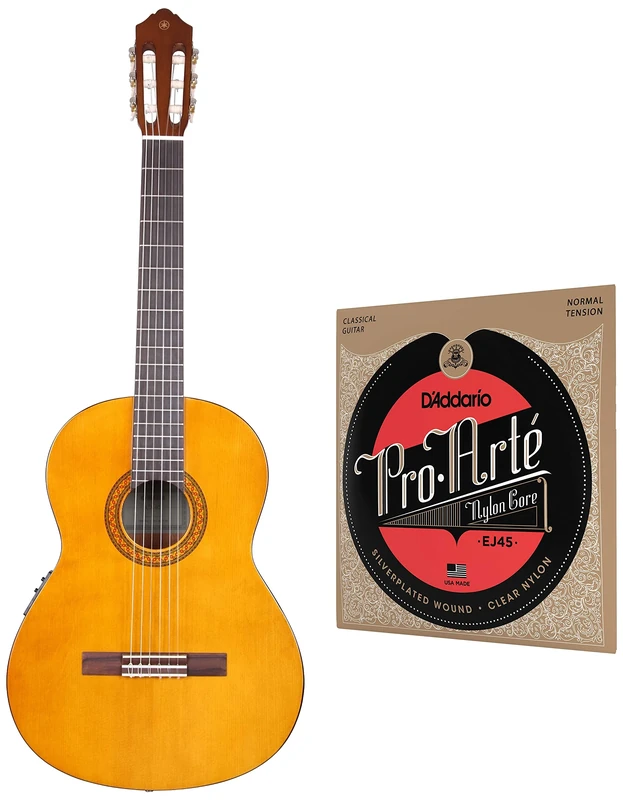 Yamaha CX40 Full Size Electro Nylon Classical Guitar - Natural & D'Addario EJ45 Pro-Arte Normal Classical Guitar Strings
