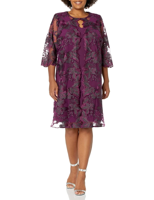 Alex Evenings Plum Embroidered Jacket Dress - Petite & Regular Gown