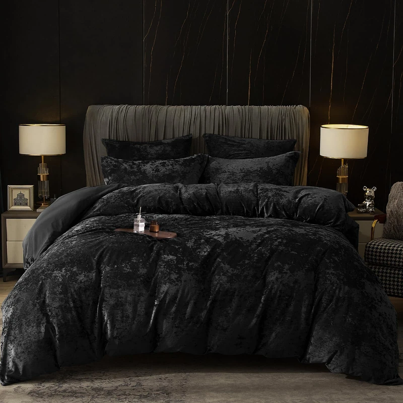 PHF Truly Velvet Duvet Cover Set Queen Size, 3pcs Ultra Soft Breathable Comforter Cover Set, Luxury Cozy Flannel Duvet Cover with Pillow Shams Bedding Collection, 90" x 90", Black