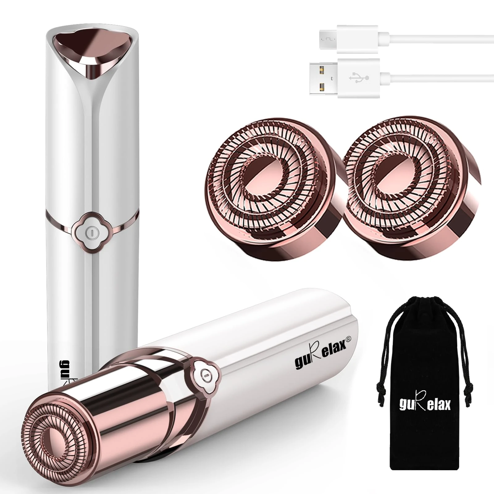 Facial Hair Remover for Women,Hair Removal Device Rechargeable,Epilator for Women for Face Included 2 x Replacement Heads,Painless Lady Shavers,for Lip,Mustache, Chin