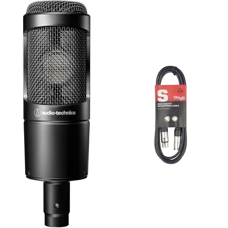 Audio-Technica 20 Series AT2035 Cardioid Condenser Side Address Microphone & Stagg 3m XLR to XLR Plug Microphone Cable