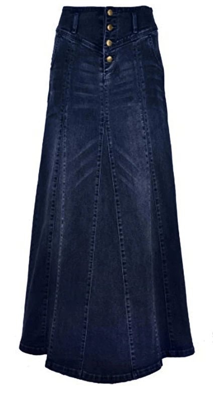 CHARTOU Women's Retro A-Line Denim Maxi Skirt - Dark Blue XXL - Image 1