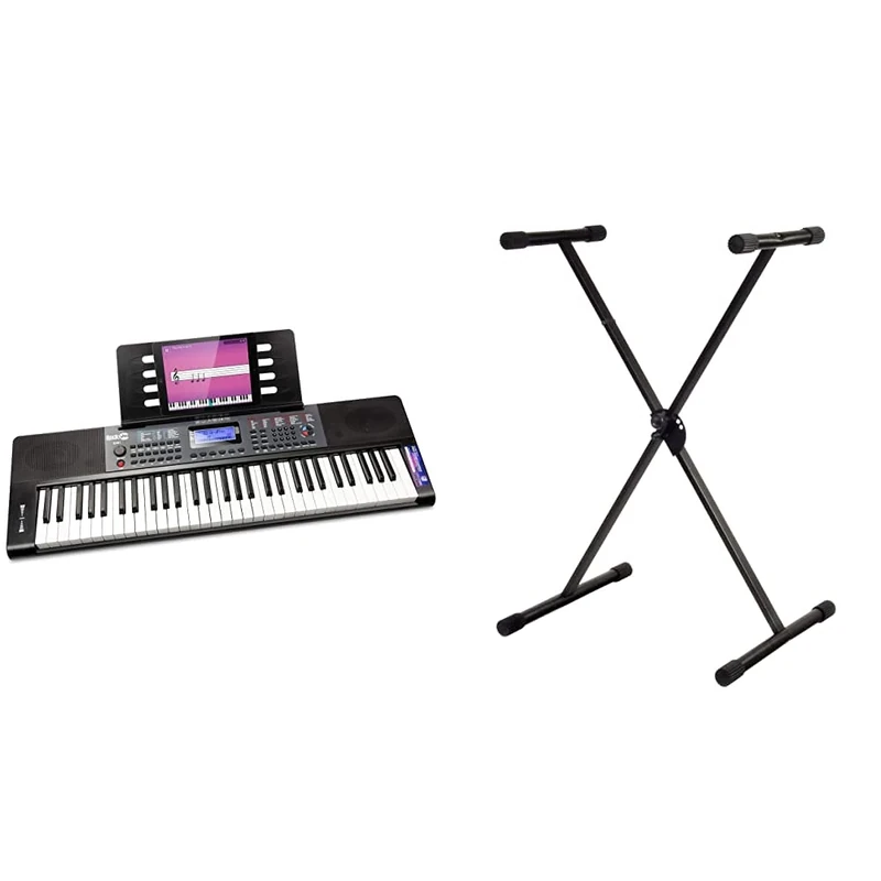 RockJAM RJ461 61 Key Keyboard Piano with pitch bend Sheet Music Stand Piano Note Sticker Power Supply and Simply Piano Application & PURE GEWA FX F900520 Keyboard Stand
