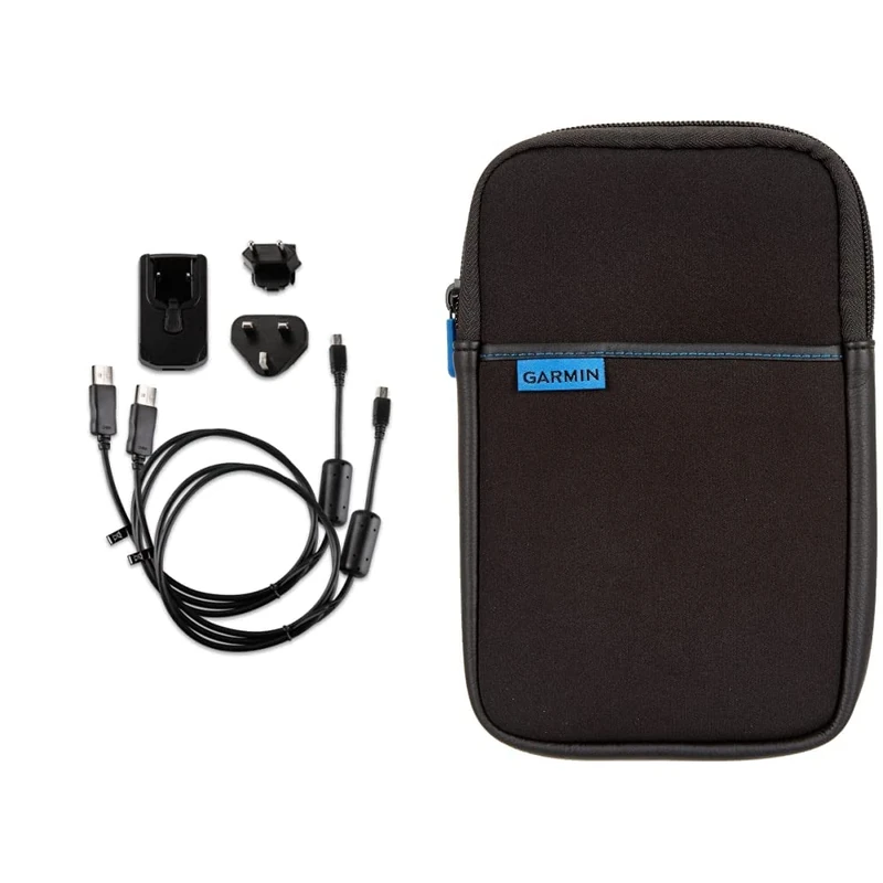 Garmin 010-11478-05 AC Charger (EU and UK Adapters), Black & Carrying Case for 7 Inch Devices, Black