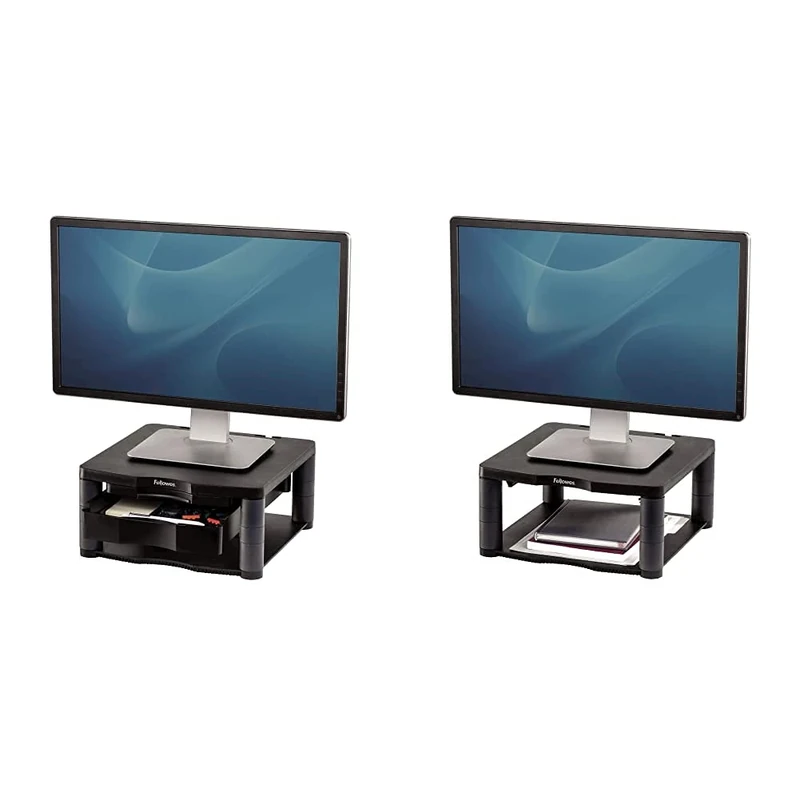 Fellowes Premium Plus Adjustable Monitor Stand, Black & Premium Height Adjustable Monitor Stand, Black
