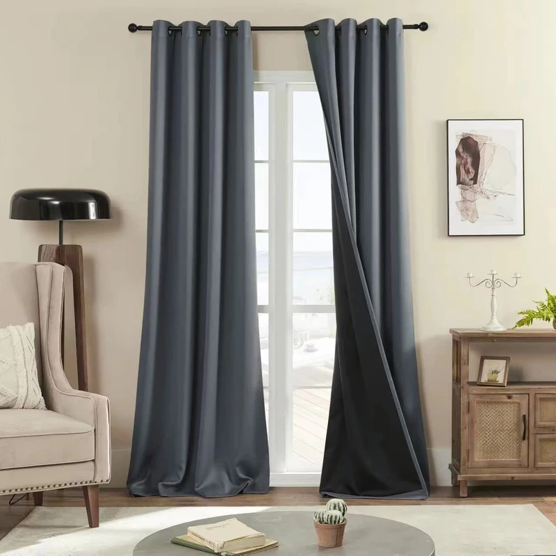 Rutterllow 100% Blackout Curtains 2 Panels, Full Shade 108 Inches Long Complete Drapes for Living Room, Dark Grey Thermal Insulated Bedroom Window Treatment Drapes (52x108 inch)