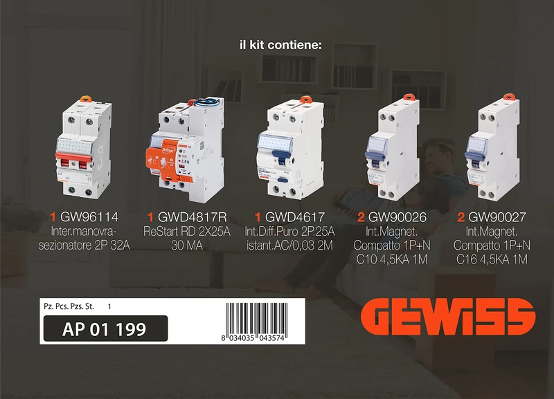 Gewiss AP01199 Kit Switchboard 64/8 Restart RD 25A