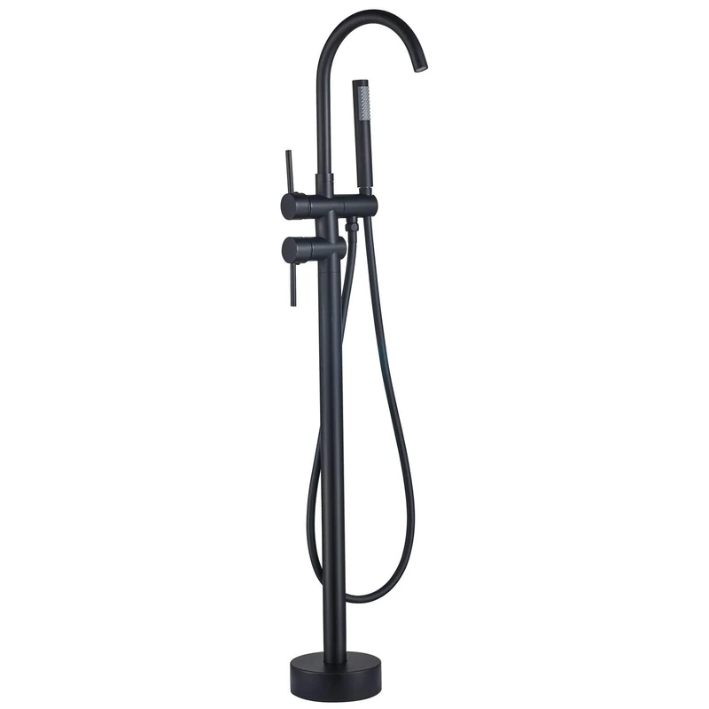 Freestanding Bathtub Tap Tub Filler with Hand Held Shower Sprayer Brass Shower Taps 2 Lever Matte Black High Flow Mixer Taps Swivel Spout,SHUNLI