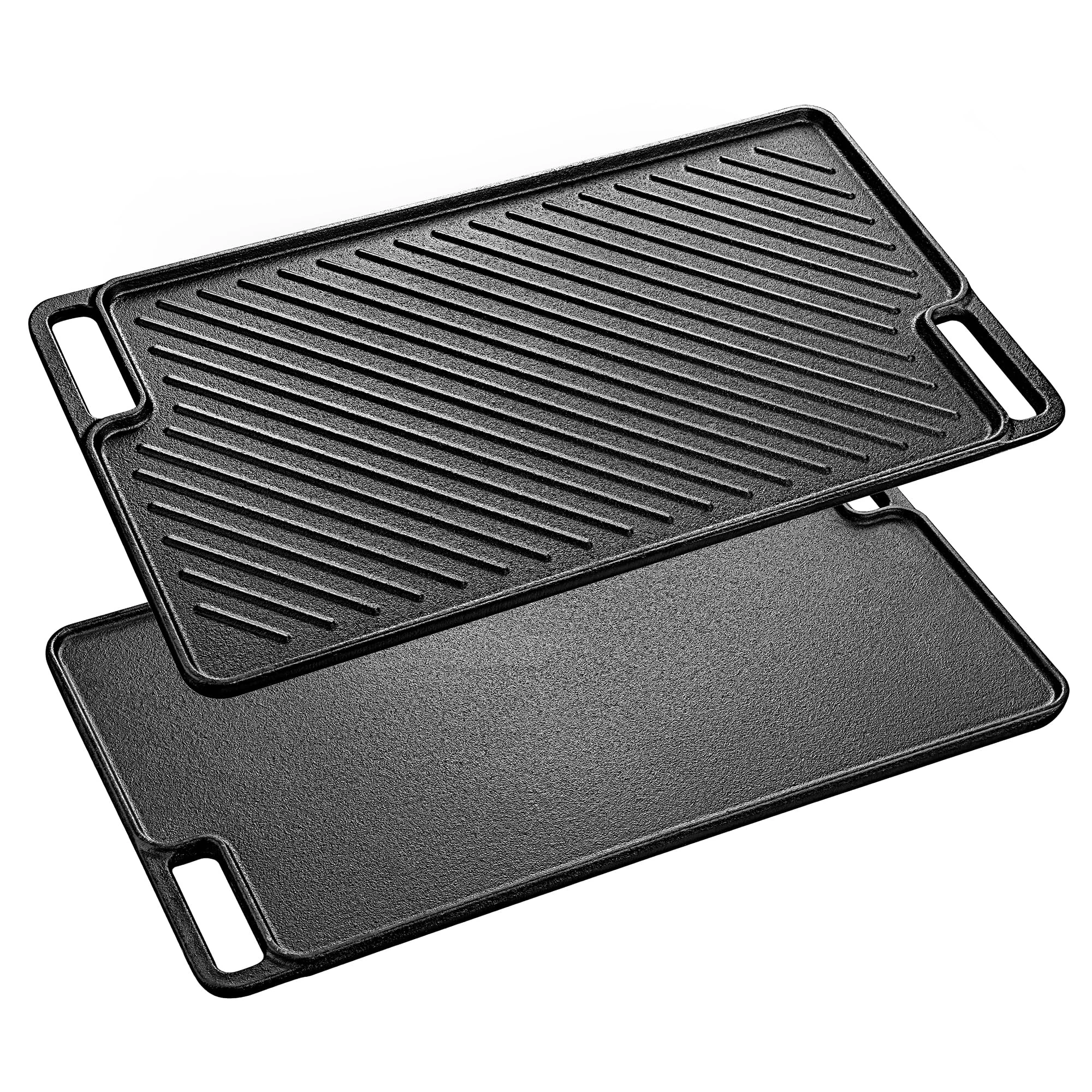 Velaze Cast Iron Griddle & Grill Pan for Gas & Electric Hobs - 45.5 x 26cm, Double-Sided Usable for BBQ, Camping & Garden