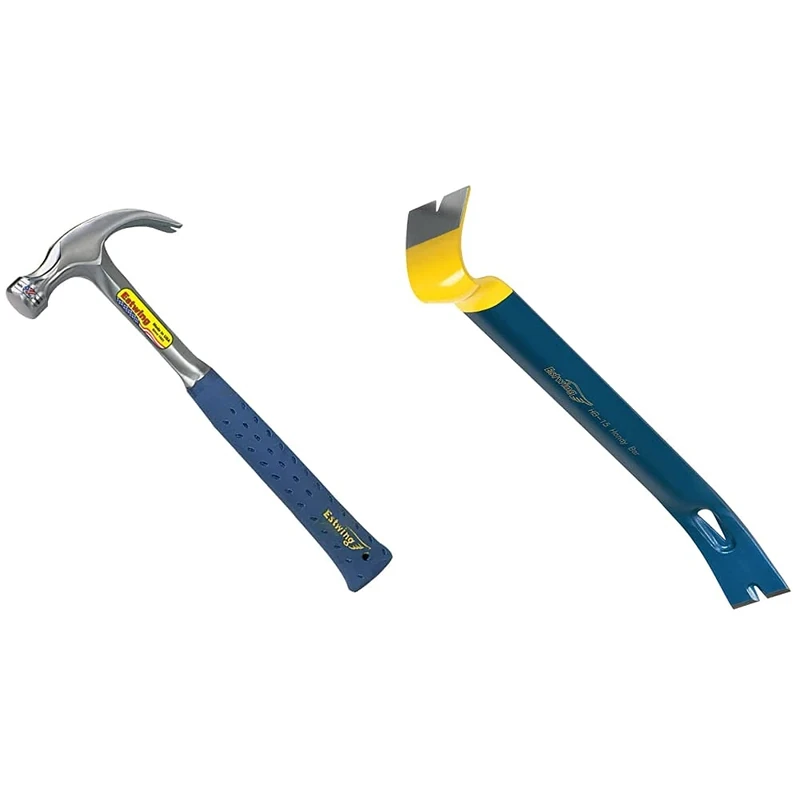 Estwing ESTE316C 14-218 16-Ounce Claw Hammer with Nylon Vinyl Cushion Grip Handle, Smooth Face, 1-Pack & Ehb/15 Handy Bar 15in
