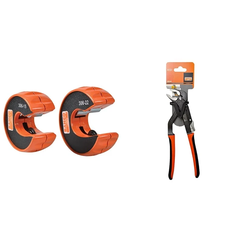 Bahco BAH306PACK Pipe Cutters, Orange, 15mm & 22mm & 8224 Slip Joint Plier 250MM