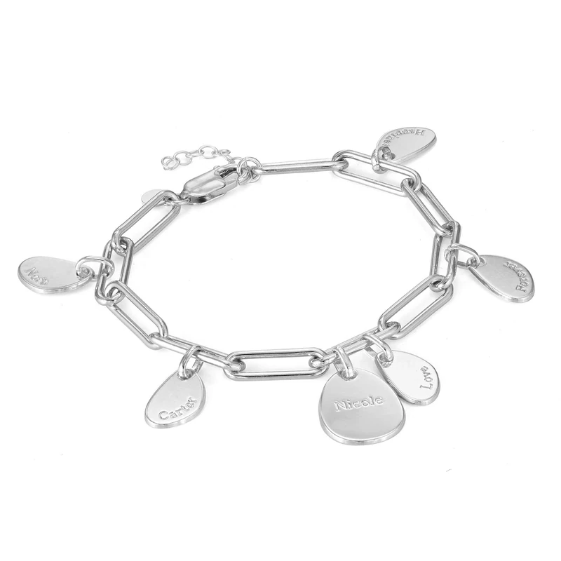 MyNameNecklace MYKA Personalised Hazel Chain Link Bracelet with Engraved Charms for Woman - Custom Hanging Engraved Name or Date - Sterling Silver Gift for Her - Image 1