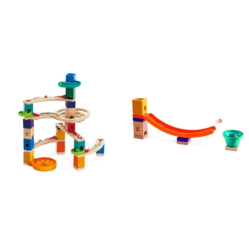 Hape E6020 Quadrilla Cliff-Hanger, Wooden Marble Run - 94 pieces, Educational Construction Toys for 4+ & E6023 Quadrilla Mega Skatepark, Wooden Marble Run Accessories - Toys for 4 Years and Up