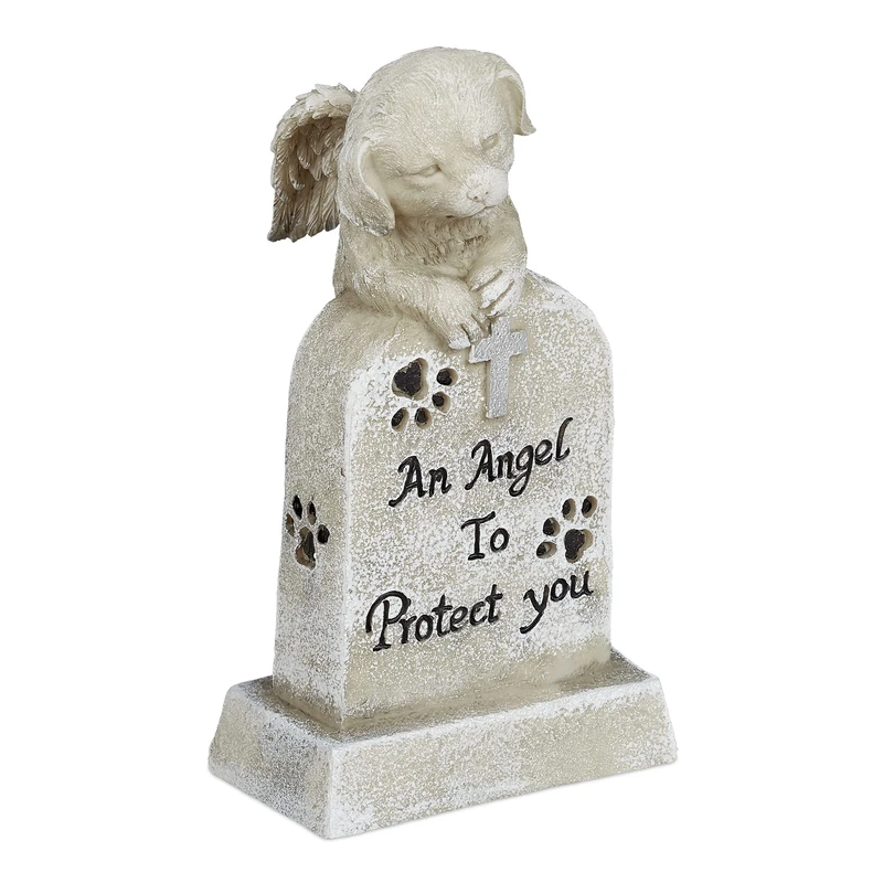 Relaxdays angel dog statue, grave ornament, statue for grave, dog memorial stone, weatherproof garden ornament, cream