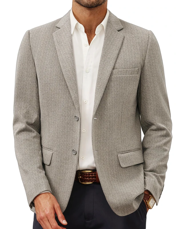 PJ PAUL JONES Men's Herringbone Blazer Jacket Lightweight Casual Knit Sport Coat, c-Apricot, L