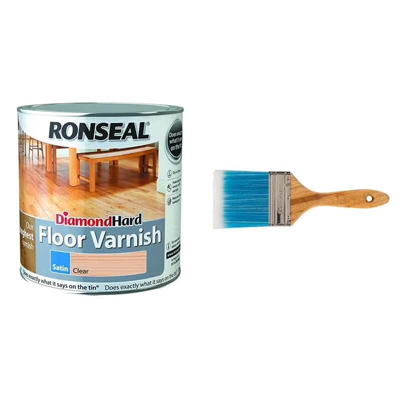 Ronseal Diamond Hard Floor Varnish Clear Satin 2.5L & Silverline 718107 Synthetic Paint Brush 75mm (3")