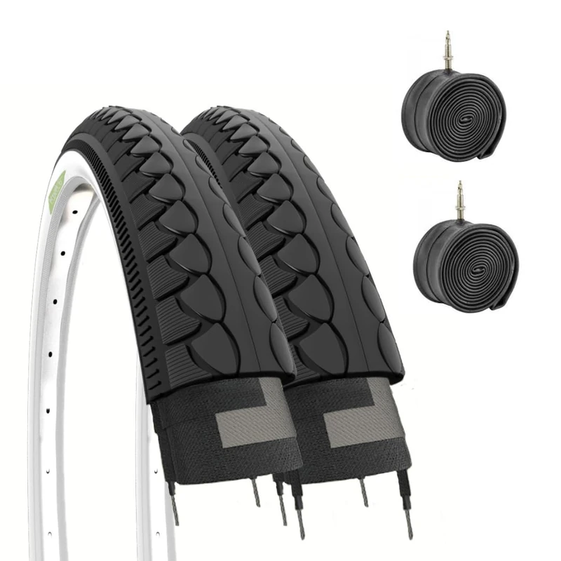 Ecovelo Pair of 2 Slick Tyres 26 x 1.50 cm (40-559) + Inner Tubes White/Black MTB Hybrid, City Bike Trekking