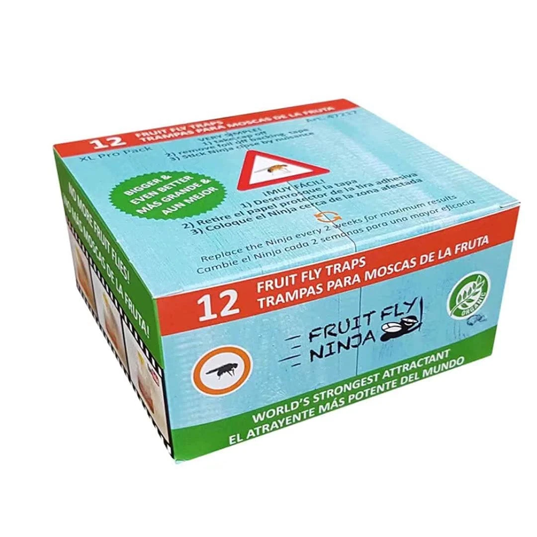 Super Ninja Fruit Fly Trap - 12pc - Highly Effective Ecological Indoor Traps - Environmentally Responsible Fruit Fly Killer - User Friendly - Up to 3 Weeks per Bottle