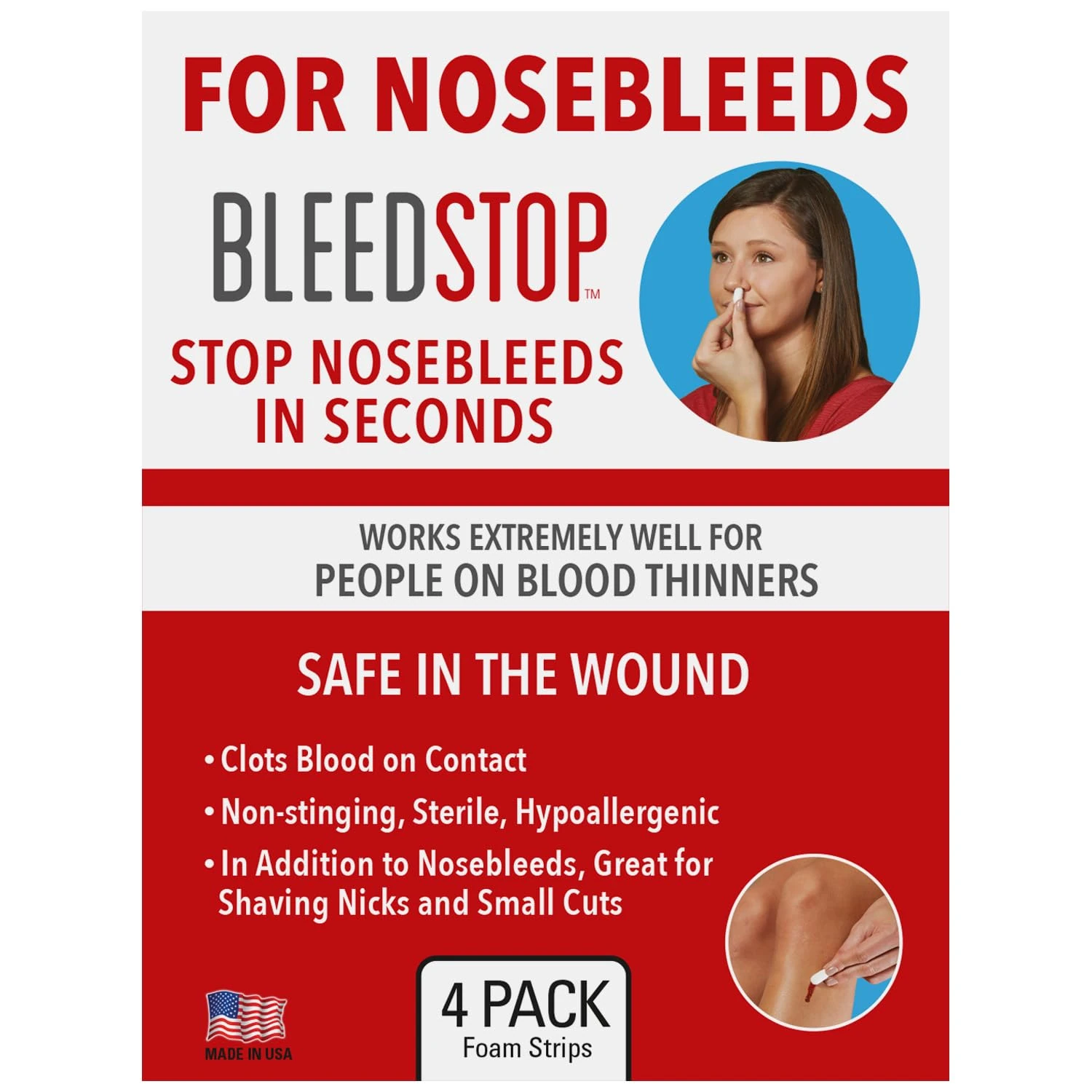 BleedStop™ First Aid Powder Strip for Blood Clotting, Trauma Kit, Blood Thinner Patients, Camping Safety, and Survival Equipment for Moderate to Severe Bleeding Wounds or Nosebleeds - 18g (Pack of 4)