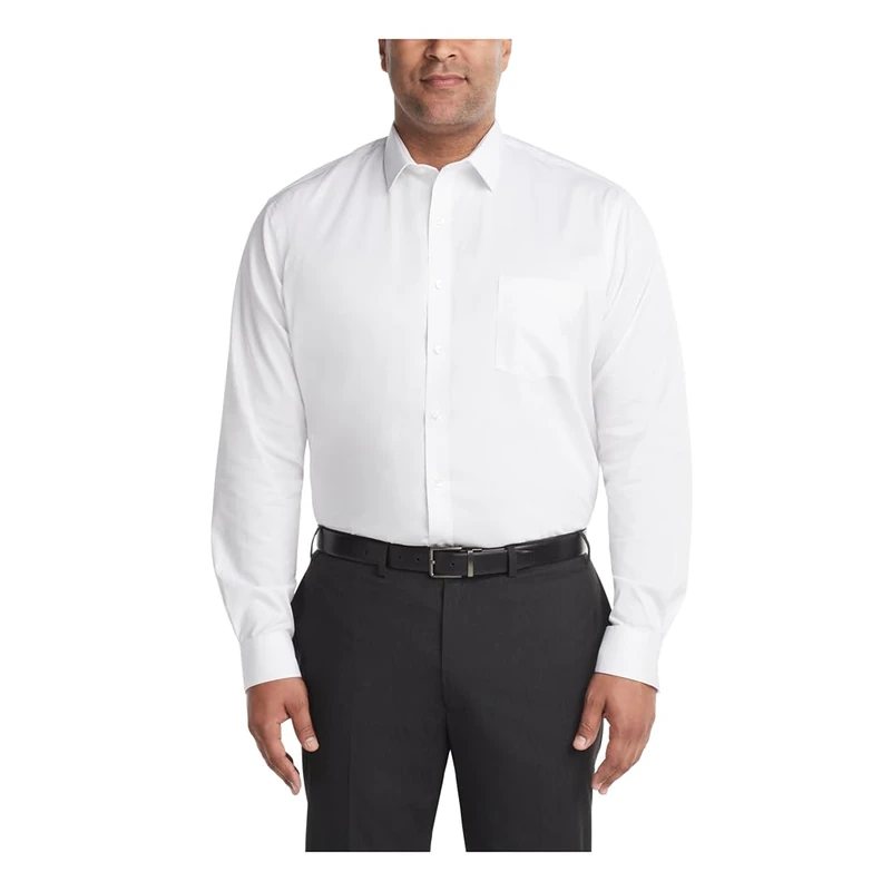 Van Heusen Men's FIT Dress Shirt Ultra Wrinkle Free Flex Collar Stretch (Big and Tall), White, 18.5" Neck 35"-36" Sleeve