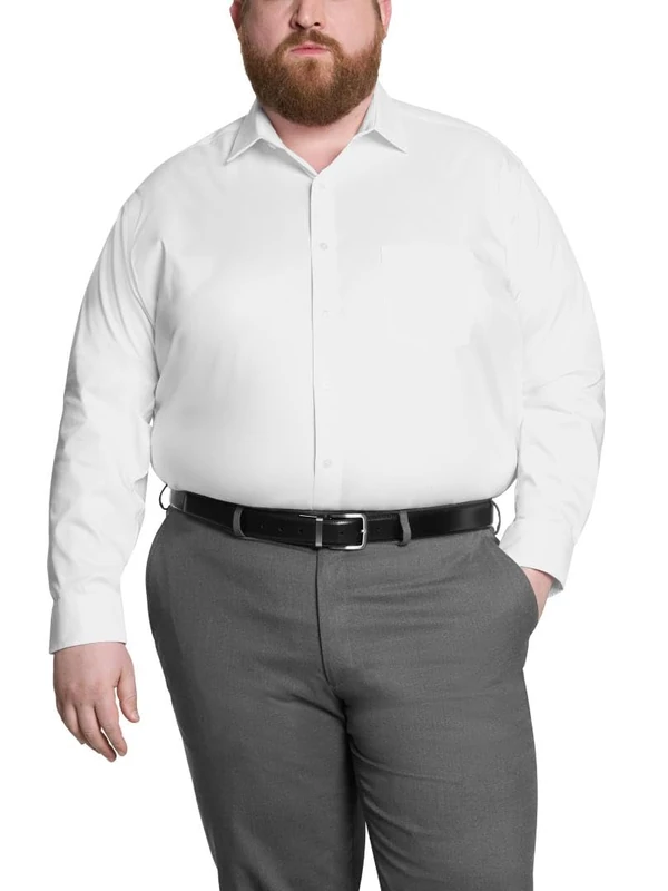 Van Heusen Men's Tall Fit Dress Shirt Ultra Wrinkle Free Flex Collar Stretch (Big and Tall), White, 19" Neck 35"-36" Sleeve - Image 1