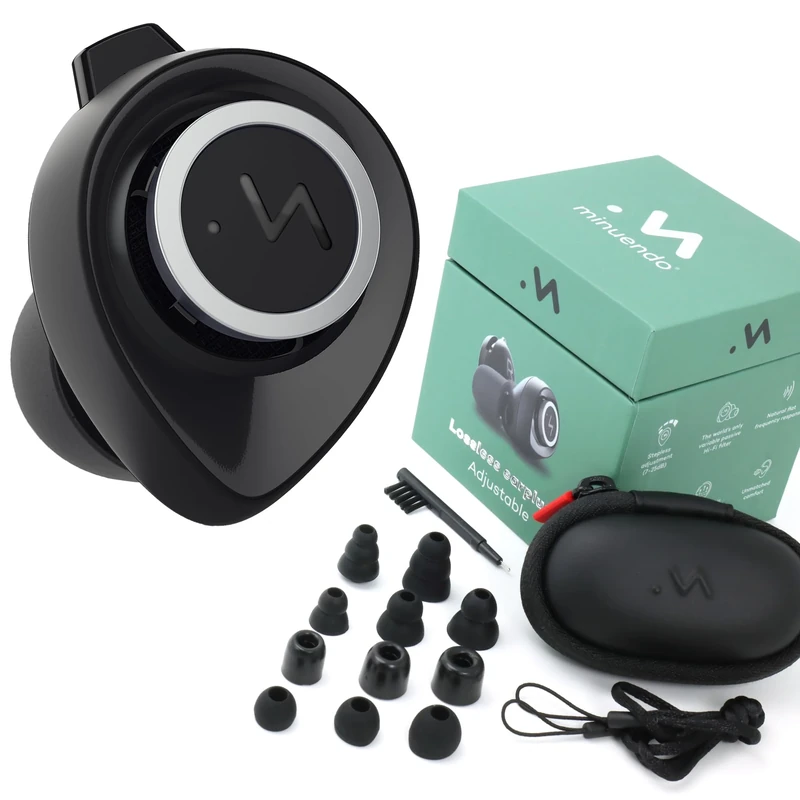 Minuendo high Fidelity Acoustic earplugs | Hearing Protection for Musicians | Adjustable dB Attenuation Ear Plugs | Made in Norway | Award Winning Design | Suitable for Concerts, gigs, music