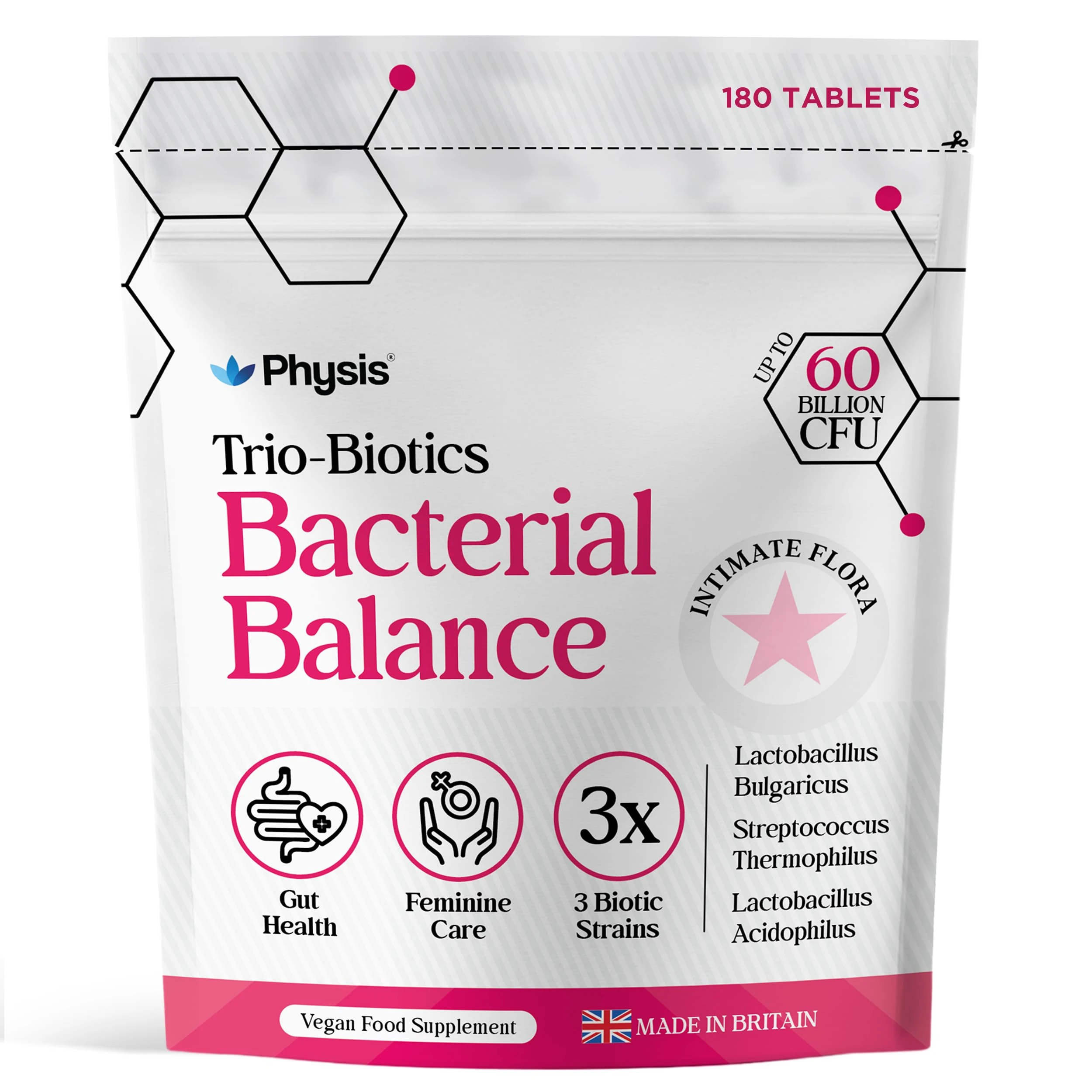 Physis Oral Probiotics for Women | 180 Tablets | Feminine Care Vaginosis Treatment | Probiotics for Women Gut Health | 3in1 Healthy Gut Flora, Reduces Bloating & Yeast Control