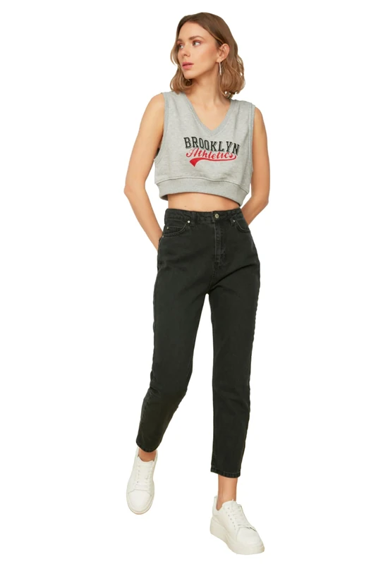 Trendyol Women Basic High Waist Straight Leg Mom Jeans Black - Image 1