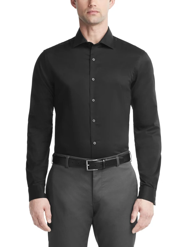 Van Heusen Men's Ultra Wrinkle Free Dress Shirt, Black, 17"-17.5" Neck 32"-33" Sleeve