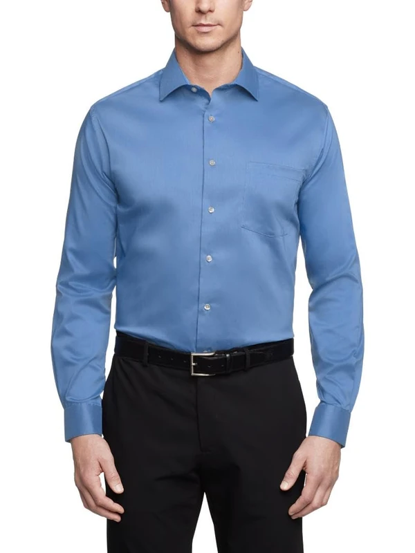 Van Heusen Men's Dress Shirt Regular Fit Ultra Wrinkle Free Flex Collar Stretch, Blue Frost, 15"-15.5" Neck 36"-37" Sleeve