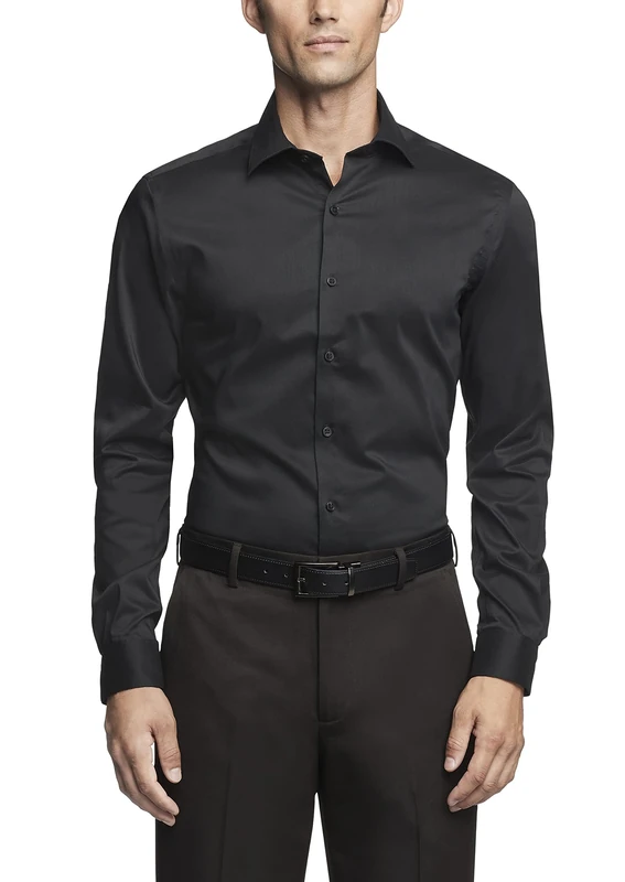Van Heusen Men's Dress Shirt Slim Fit Ultra Wrinkle Free Flex Collar Stretch, Black, 14"-14.5" Neck 32"-33" Sleeve