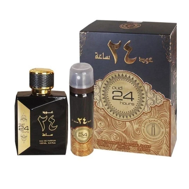 Oud-24 Hours 100ml Unisex EDP Spray Fragrance with 200ml Deo Oud Scent by Ard Al Zaafaran
