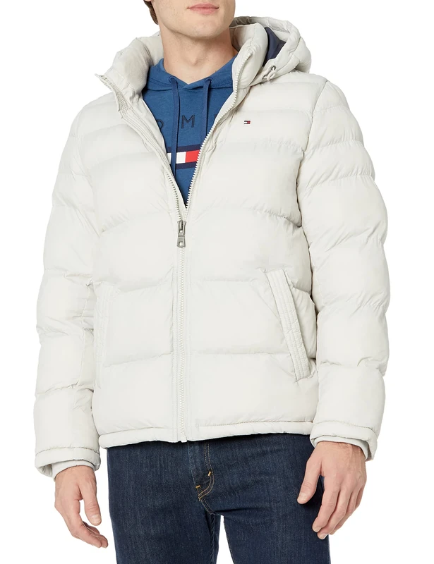Tommy Hilfiger Men's Down Alternative Hooded Puffer Jacket (Standard and Big & Tall) Coat, New Ice, L
