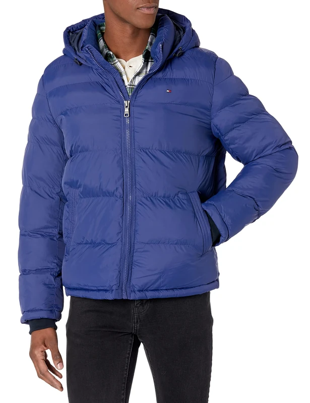 Tommy Hilfiger Men's Classic Hooded Puffer Jacket Down Alternative Coat, Royal Blue, XXXL Tall