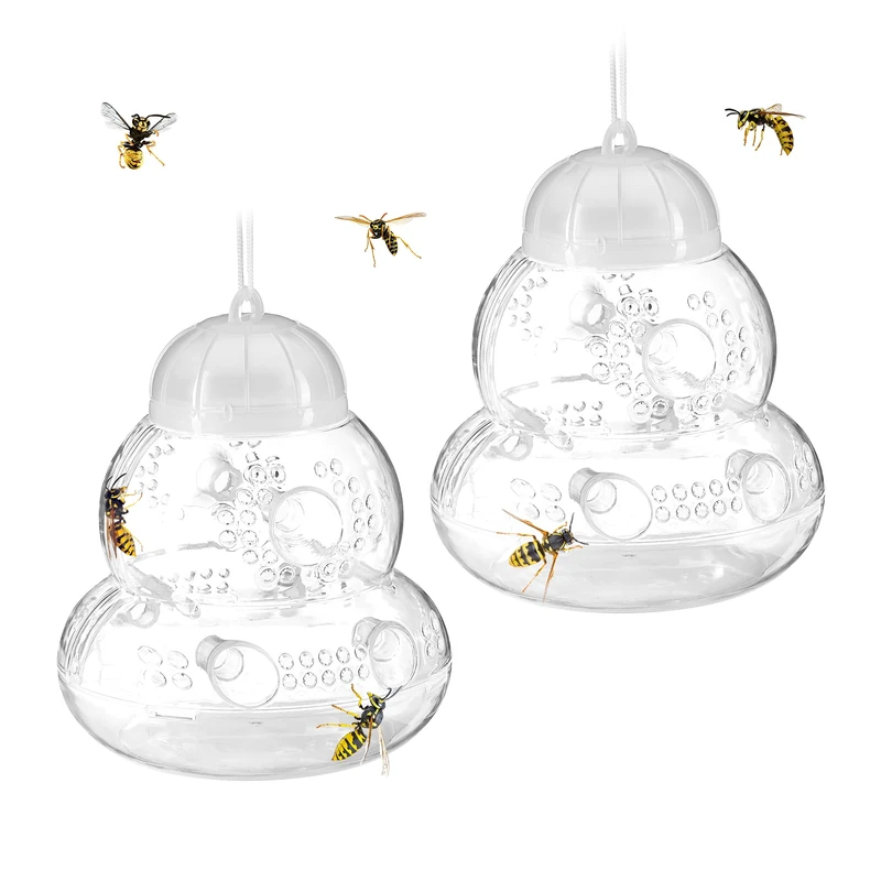 Relaxdays set of 2 wasp traps, live bee trap, without attractants, for hanging up & standing up, waspinator, transparent