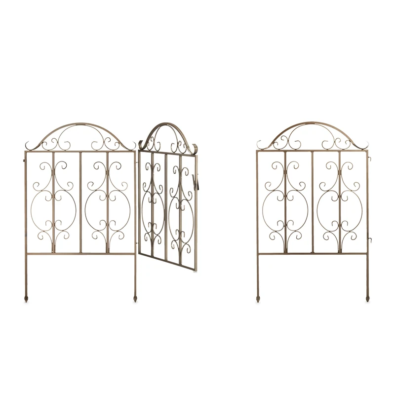 Relaxdays Garden, 3 Parts, Expandable, Ornate gate with 2 Fence Elements, Made of Steel, 185x98.5 cm (LxH), Bronze