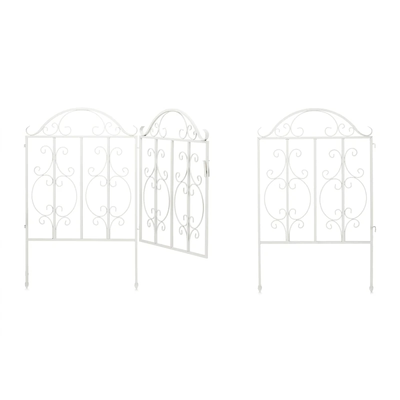 Relaxdays Garden, 3 Parts, Expandable, Ornate gate with 2 Fence Elements, Made of Steel, 185 x 98.5 cm (LxH), White, 98.5 x 185 x 2.5 cm