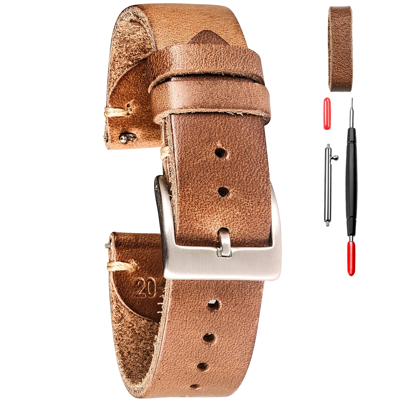 hemsut h Men's Watch Bands, Horween Leather Watch Strap, 22mm Quick Release Vintage Watch Replacement Straps