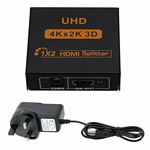 Multibao 2 Way HDMI Splitter, Aluminum Powered HDMI Switch Ver 1.4 HDCP Bypass, Supports 4K@30Hz 1080P 3D for PS3 PS4 Xbox HDTV with UK Power Plug