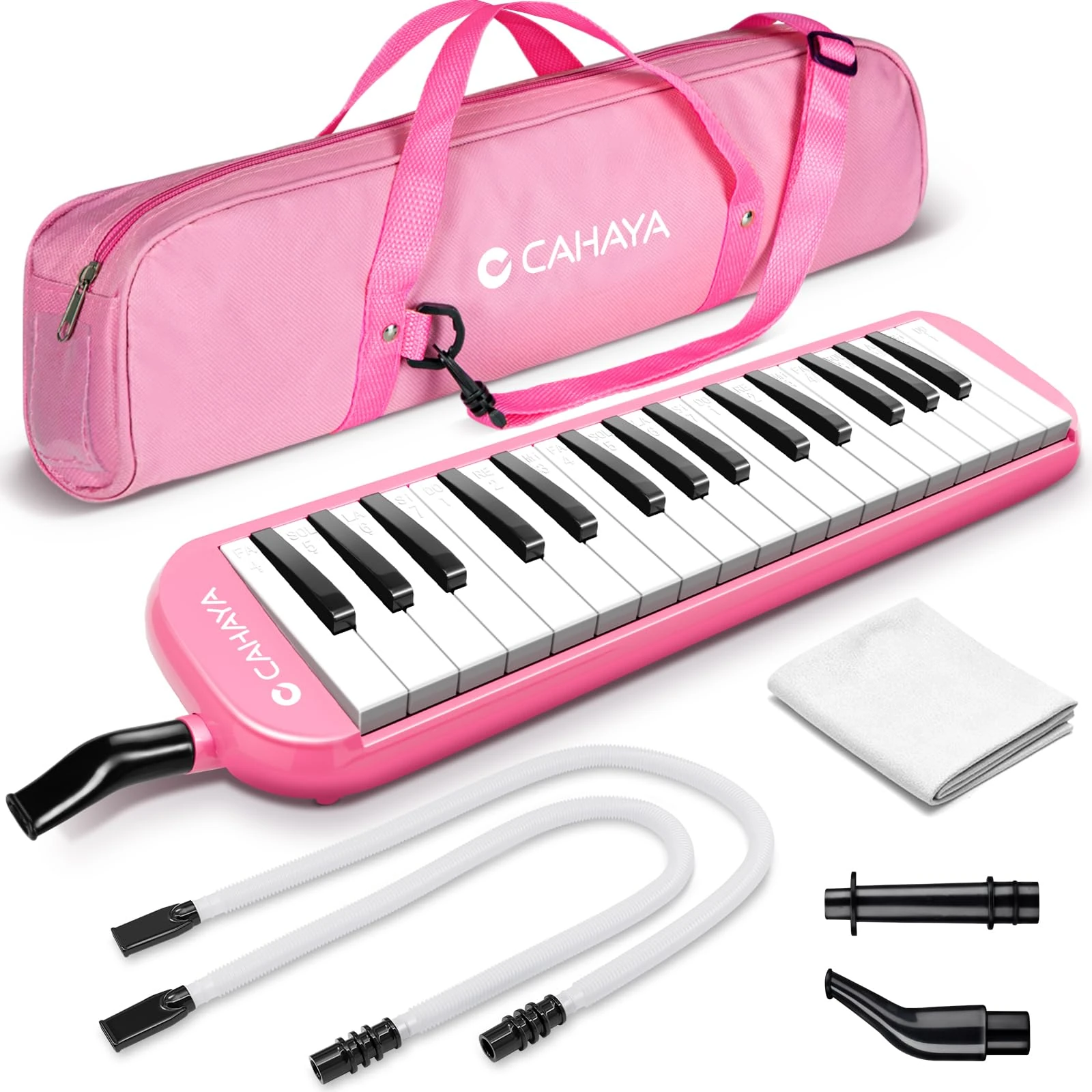 CAHAYA Melodica 32 Keys Double Tubes Mouthpiece Air Piano Keyboard Musical Instrument with Carrying Bag 32 Keys, Pink, CY0050-3